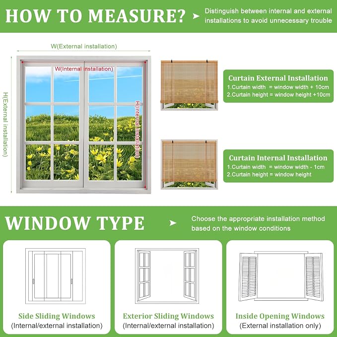 Bamboo Blinds 32x64 inch Bamboo Roman Shades