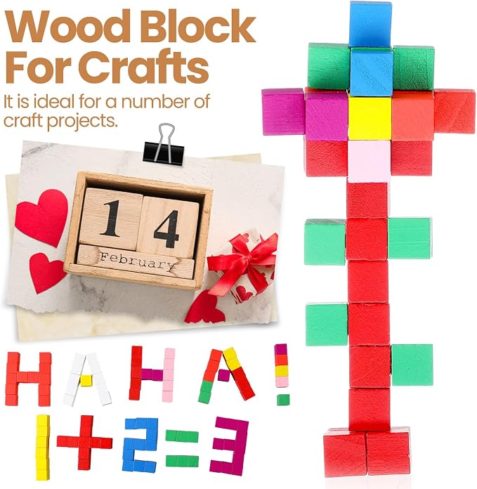 Barydat 1000 Pcs 0.5 in Wooden Cubes, Unfinished Wooden Blocks for Crafting Natural Craft Wood Square Blank Cube for DIY Project Baby Showers