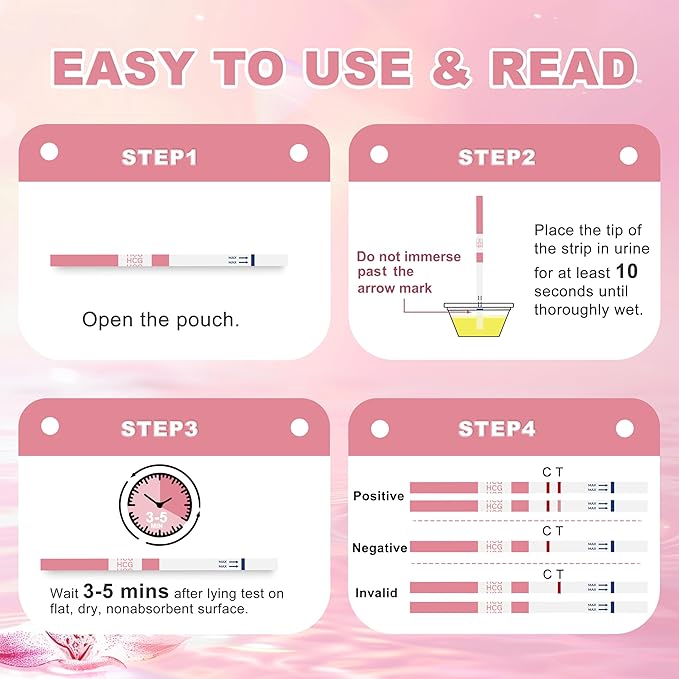 Pregnancy Test Strips with Urine Cups, hCG Detection Home Pregnancy Test, Sensitive & Over 99% Accurate, 50 Count Individually Wrapped, Rapid Pregnancy Tests Kit 5mm Wider 25mIU/mL