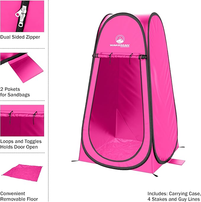 Pop Up Pod - Privacy Shower Tent, Dressing Room, or Portable Toilet Stall with Carry Bag for Camping, Beach, or Tailgate by Wakeman Outdoors