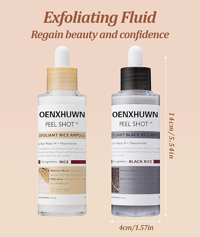 Peel Shot Glow Rice Ampoule Duo Set Day & Night, | Gentle Peel + Pore Minimizing & Deep Hydration | Black and White Rice Exfoliant for All Skin Types, 2PCS (White Rice+Black Rice)