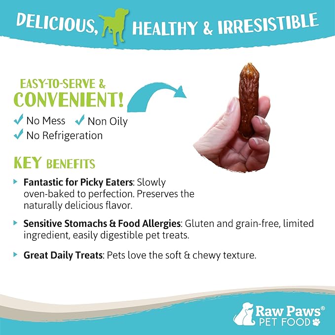 Raw Paws Grain-Free Soft Sausage Treats for Dogs & Cats - Beef Recipe, 6-oz - Made in USA - Great for Training Puppies or as a Reward - Beef Jerky for Dogs - Soft Cat Treats