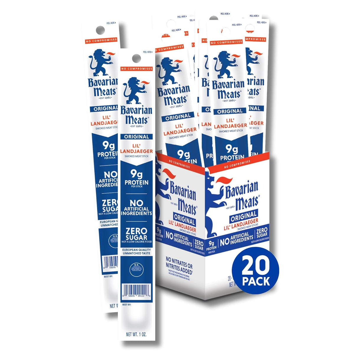 Bavarian Meats Lil' Landjaeger Meat Sticks, Smoked Sausage Protein Snacks, Zero Sugar, Great Source of Protein, Gluten Free, Keto Friendly Low Carb Snack, 10 Ounce