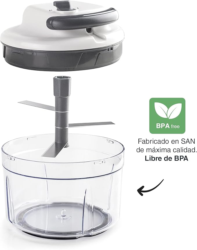 Lacor - 60599 - Affilato Handy Slicer, Food Chopper with Stainless Steel Blades, BPA-Free, 2 Speeds, 1.2 L