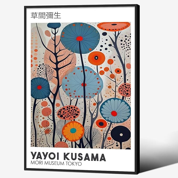 Yayoi Kusama Black Framed Wall Art 16x24in Vintage Japanese Painting Posters