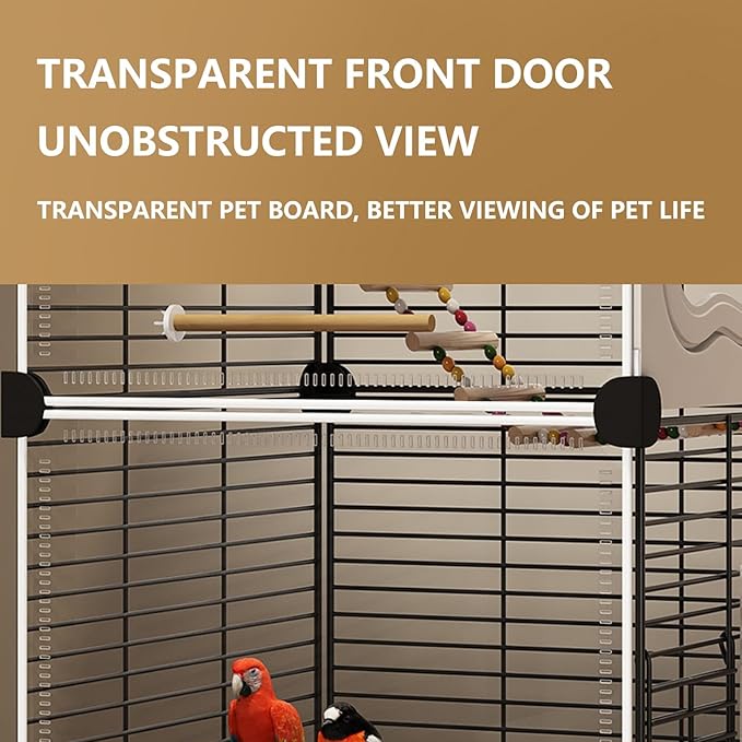 Large Parrot Cage with Acrylic Doors, 4 Casters, Perch & Feeder, Detachable Drawer, Ideal for Cockatiels, Budgies, Conures, Indoor/Outdoor Use – Spacious White Birdcage(Black,72 * 36 * 170)