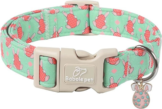Easter Dog Collar for Medium Dogs - Green Bunny Egg Dog Collars, Cute Boy Girl Dogs Easter Collar, Adjustable Spring Holiday Pet Collars with Quick Release Buckle M