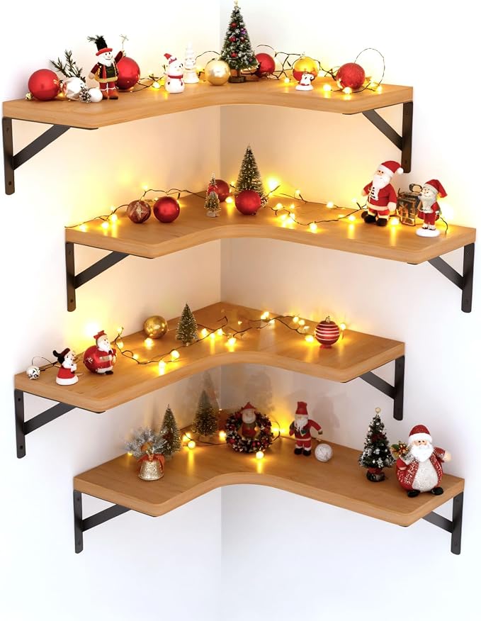 LEOPO Corner Floating Shelves Wall Mounted Set of 6, Corner Wall Shelves Rustic