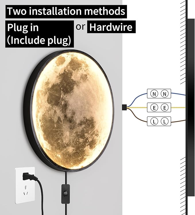 QIYIMEILUX 31.5 inch Large Moon Wall Sconce Plug in Dimmable Modern LED Wall