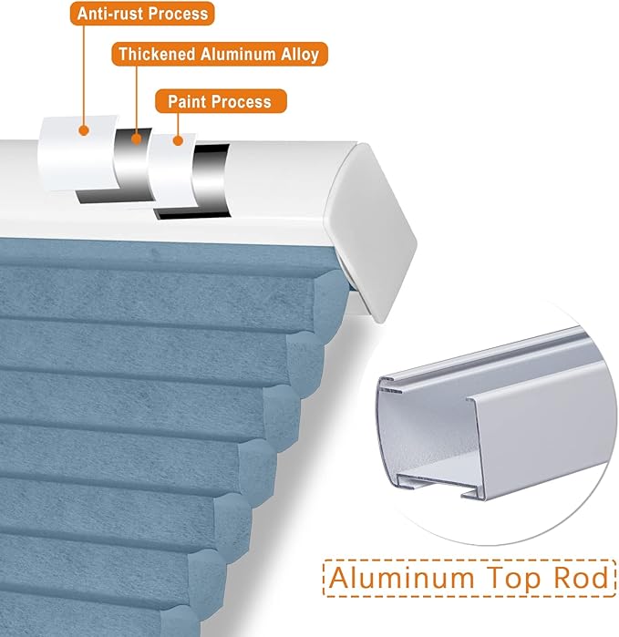 Persilux Light Filtering Cellular Window Shades Cordless Shades Bottom up UV Protection Room Darkening Honeycomb Blinds for Windows, Home and French Doors, Blue, 36" W x 48" H