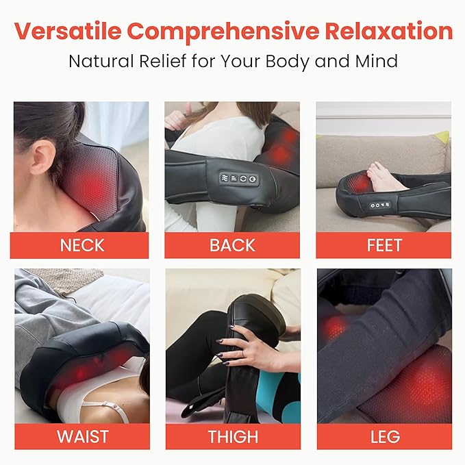 Shiatsu Neck and Back Massager for Pain Relief Deep Tissue, Neck and Shoulder Massager with Heat, Electric Kneading Back Massage for Muscle, Waist, Leg and Foot, Best Gift for Women Men Mom Dad
