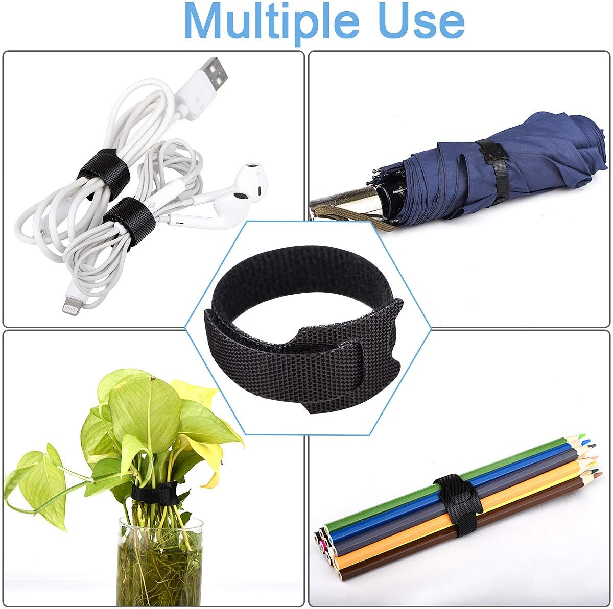 60 PCS 6 Inches Reusable Cable Ties, Adjustable Cord Straps Wire Organizer Cord Wrap and Hook Loop Cable Management