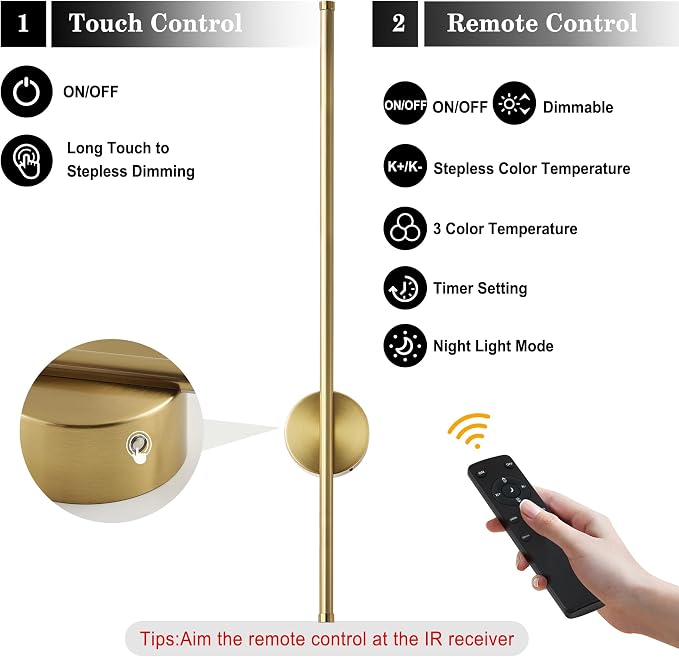 Battery Operated Modern Wall Sconces, Dimmable Wireless Wall Light Set of Two