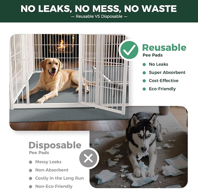 FXW Washable Pee Pads for Dogs, Puppy Pads with Super Absorbent, Specifically Designed for FXW Rollick/Homeplus 24inch 6 Panels Dog Playpen, 63" × 39" Rectangle, Gray, 1 Pack