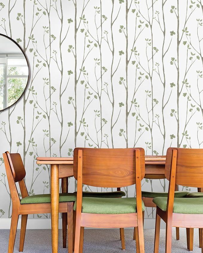 Timeet Green White Leaf Floral Boho Wallpaper 16" x 393.7" Self-Adhesive
