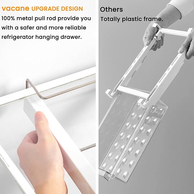 vacane Large Fridge Under Shelf Drawer, Pull Out Refrigerator Drawer Organizer Fridge Organizer Bins, Fridge Storage Container Holder for Produce, Deli Meat, Cheese, Bacon, Easy to Install-L