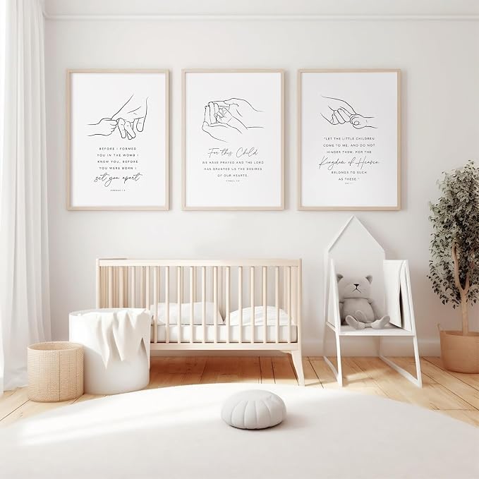 Joocrise Nursery Scripture Wall Art Set of 3 Nursery Bible Verse Wall Decor