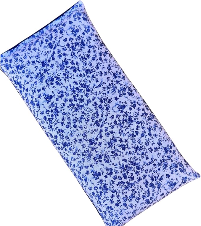 Microwave Heating Pad Flax Seed, Scented Unscented, Good for Back Pain Cramps, Moist Heat Therapy Ice Pack, Microwavable Bean Bag, 6" x 12" (Blue Vintage Floral, Lavender & Chamomile)
