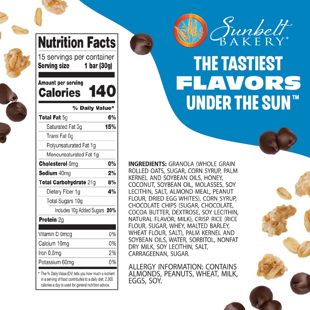 Sunbelt Bakery Chewy Chocolate Chip Granola Bars, 1.1 oz Bars, 15 Count