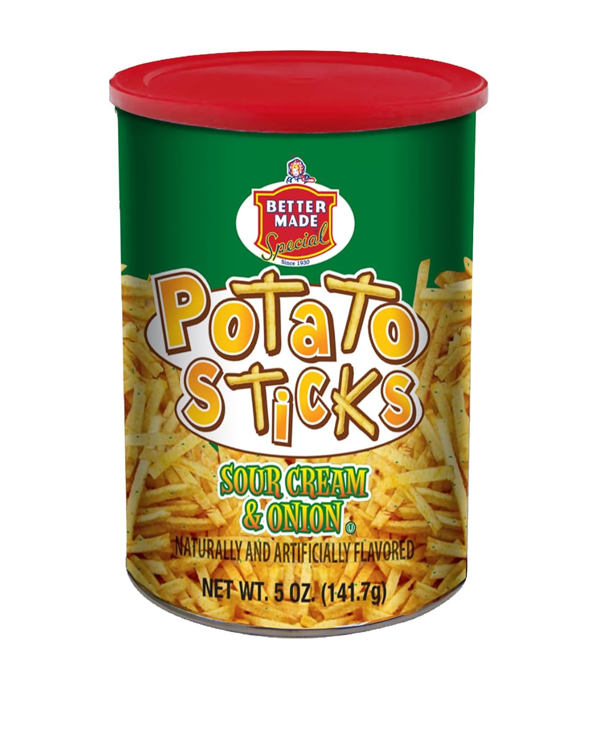 Better Made Potato Sticks 5oz Canister - Shoestring Potato Sticks - Gluten Free - Crunchy, Crispy Snack from Fresh Potatoes - Resealable Lid (Original, Single Can)