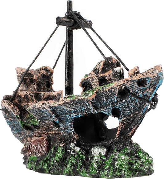 Raeasily Fish Tank Decoration Aquarium Accessories,Shipwreck Decor,Resin Material Sunken Ship Decorations for Fish Favors, Multi, 10 * 10