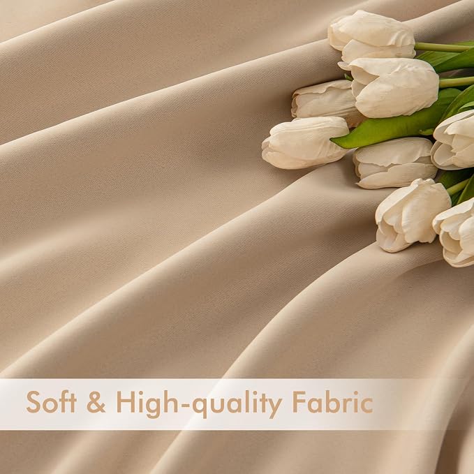 MIULEE Beige Back Tab Blackout Curtains 54 Inches Long 2 Panels Set