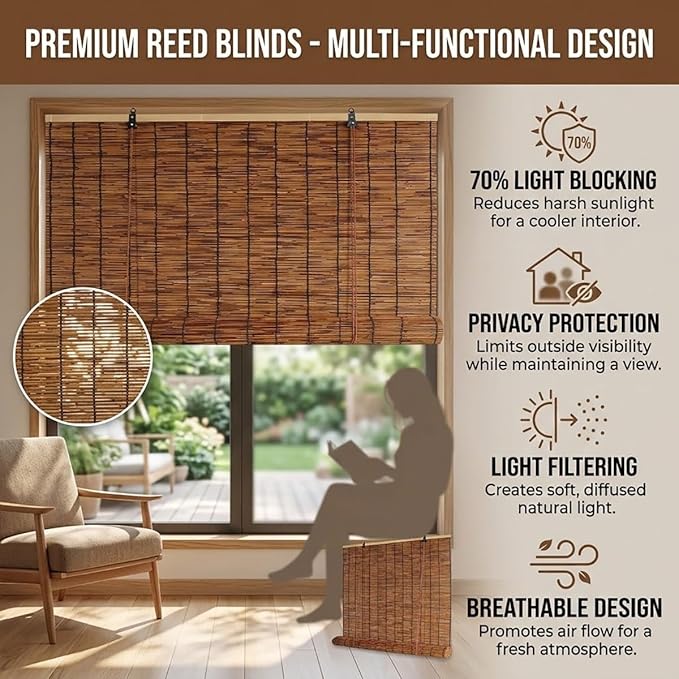 Bamboo Blinds for Patio, Outdoor Bamboo Roll up Shades, Waterproof Cordless