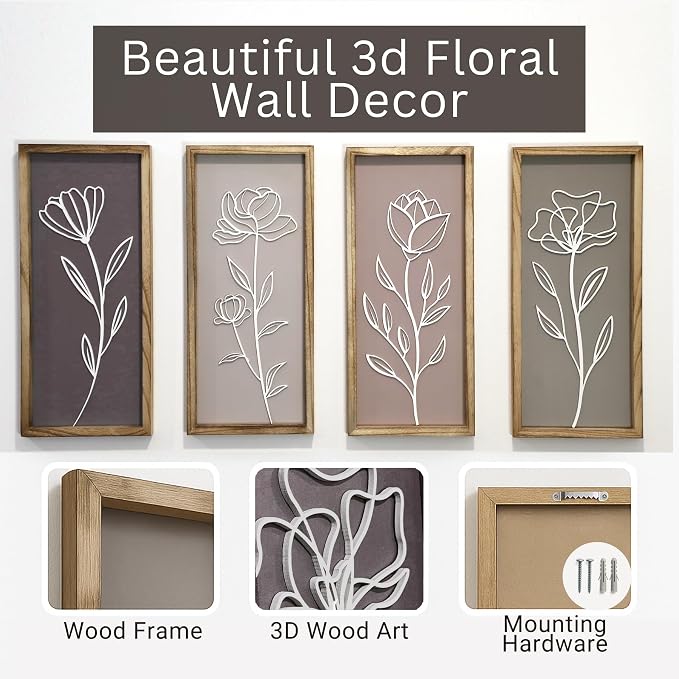 Product Elevations 3D Bathroom Art Set of 4 – Wooden Framed Wall Art