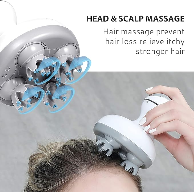 COMFIER Cordless Hair Scalp Massager- Electric Head Massager with Kneading 84 Massage Nodes, Handheld Portable Head Scratcher Massager for Hair Growth, Neck Back Massager with Heat, Shiatsu Neck & S