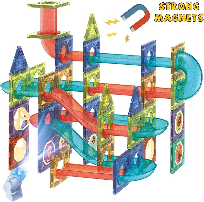 Contixo STEM Building Toys - 110 pcs Marble 3D Magnetic Run Tiles Learning Stacking Educational Building Blocks Set, Creativity Beyond Imagination, Inspirational, Recreational Toy for Kids