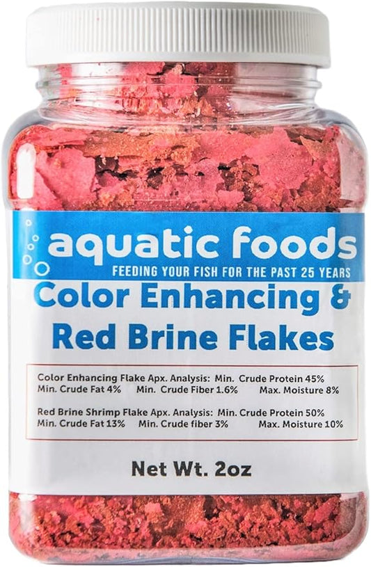 Aquatic Foods Inc. Ultra Color Enhancing Flakes & Red Brine Shrimp Flakes Special Blend Mix. Red Color Enhancing Flakes. Aquatic Foods and Zeigler Foods Mix…2oz Small Jar