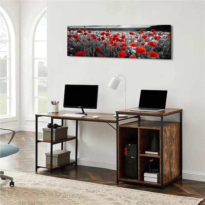 Nature Poppy Wall Art Red and Black Wall Decor Wildflower Field Landscape