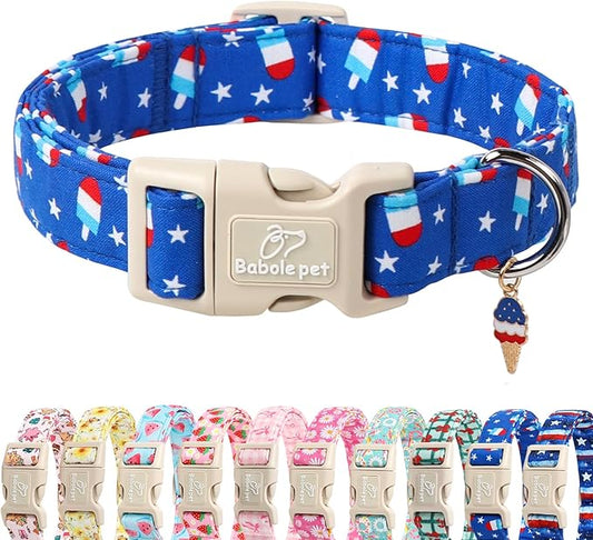 4th of July Dog Collar, Summer Popsicle Patriotic Dog Collars for Medium Dogs, Adjustable Lightweight Quick-Release Buckle Collar for Boy&Girl Dogs M
