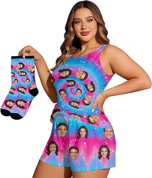 D-Story Personalized Pajamas with 1-8 Faces for Women Men, Custom Christmas Pjs, Pajamas Gifts For Family,Cat Mom,Dog Mom
