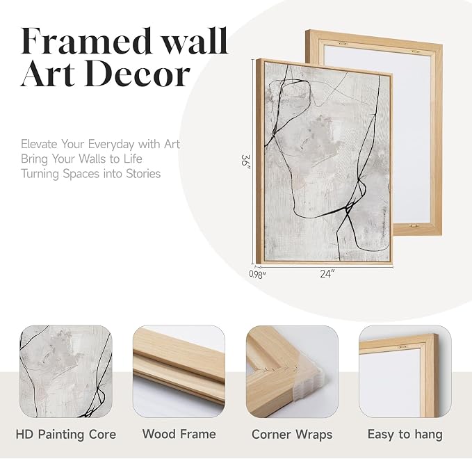 Large Framed Neutral Line Abstract Wall Art Set of 2