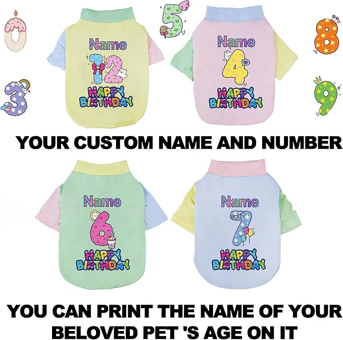 Custom Dog Birthday Shirt,Personalized Pet Apparel Print with Name Age Number,Pet Birthday Outfit,Lightweight Breathable Cotton Vest for Small Medium Large Dogs Cat (Dopamine Pink, Large)