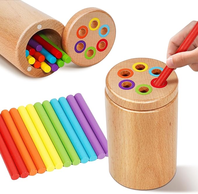 Montessori Toys for 1-3 Year Old, Travel Toys for Toddlers Wooden Color Sorting Stacking Toy for 18+ Month Old Boys Girls Learning Gift for 2-4 Year Old Kids Christmas Birthday Stocking Stuffers