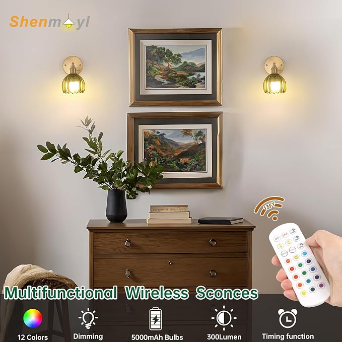 Shenmoyl Vintage Battery Operated Wall Sconce