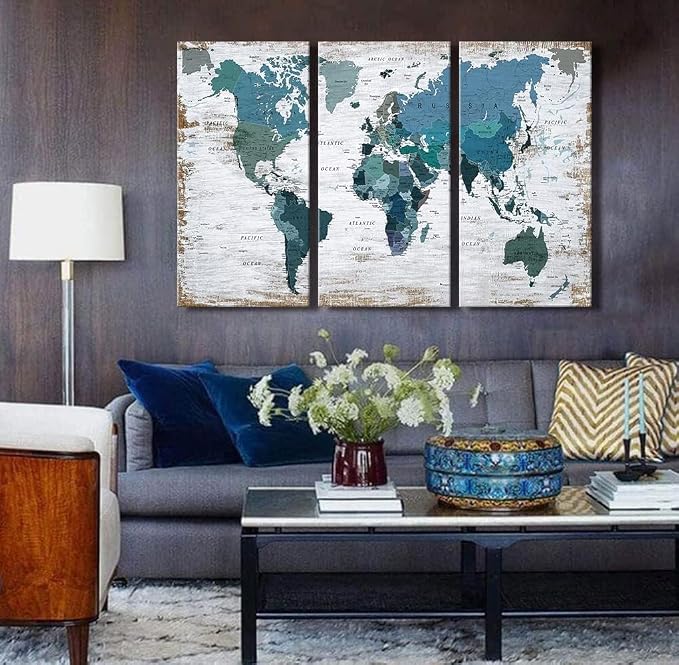 Teal blue Wall Art Watercolor Abstract Wall Decal Large Office Canvas Wall Art