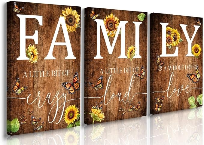 GUBIYU Farmhouse Family Wall Art Set of 3, Rustic Wall Decor