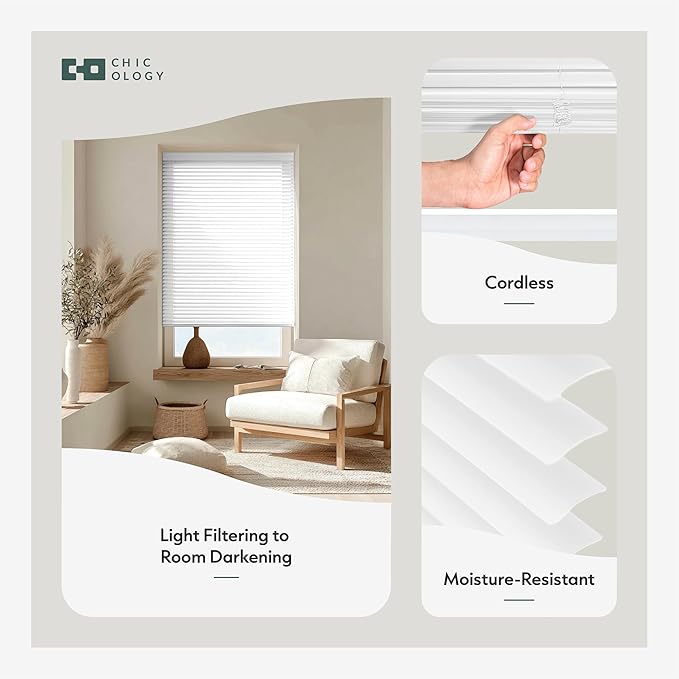 CHICOLOGY Cordless Mini Blinds for Indoor Windows, 58.5" W x 72" H, Light