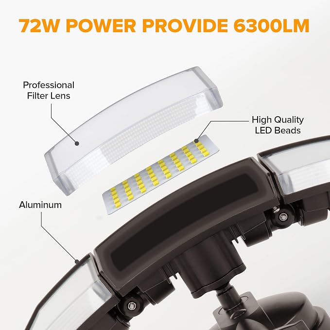 LUTEC 2 Pack 72W 7500LM LED Security Lights Motion Sensor Light Outdoor