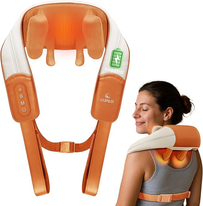Shiatsu Neck Massager with Heat - Cordless 4D Expert Neck Shoulder Massage for Pain Relief,Upgarded Kneading Massager for Muscle Relaxation, Gifts for Men Women