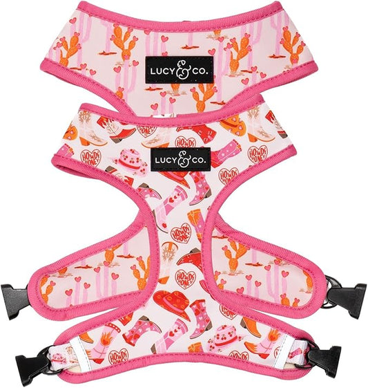 Lucy & Co. Cute Reversible Dog Harness Walking Halter - Best Designer Pet Harnesses for XS - XL Dogs - Padded Adjustable Vest for Easy Walking. (Howdy, Honey Reversible Harness).