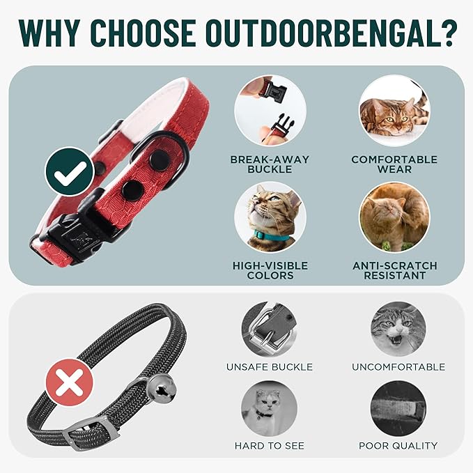 OutdoorBengal Blue Breakaway Kitten Collar - Ultra Safe Quick Release Cat Collar for Small Kittens Under 6 Months – Soft-Padded, Lightweight, Adjustable, Thin and Comfortable, No Bell (Blue, Kitten)