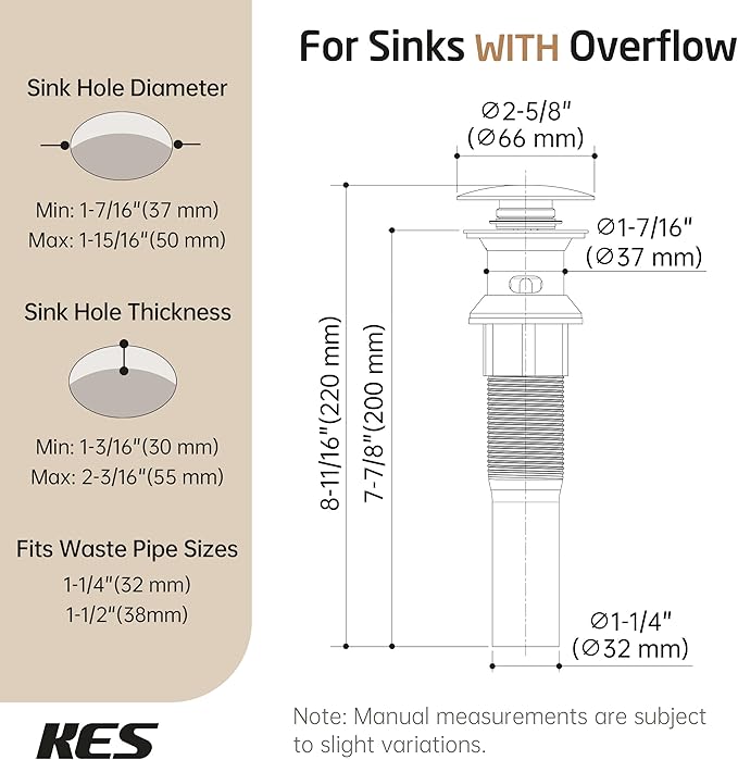 KES All Metal Bathroom Sink Drain with Strainer Basket Hair Catcher Anti Clog Pop Up Drain Stopper for Vanity Vessel Sink with Overflow, Rustproof 18/8 Stainless Steel Brushed Nickel S2013A-BN