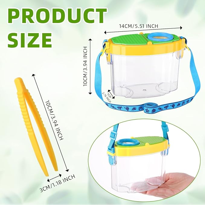 Halloscume 12 Pack Bug Catcher for Kids Insect Bug Viewer Kit with Tweezers Explorer Outdoor Set Insects Catcher Containers Magnifying Box for Children Science Nature Exploration Tool(Bright Color)