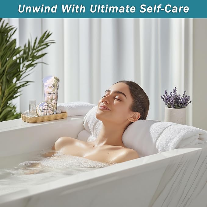 Spa Baskets For Women - Luxury Bath Set With Jasmine & Lavender - Spa Kit Includes Wash, Bubble Bath, Lotion, Bath Salts, Body Scrub, Hand Cream, Shower Puff, Bathbombs, Soap and Towel