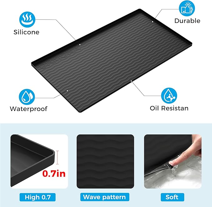 URMONA 34'' x 22'' Waterproof Silicone Under Sink Mat Cabinet and Counter Protector, Shelf Liner for Kitchen and Bathroom, Storage and Organizers, Litter Mat, Pet Cat Puppy Essentials（Light Cream）