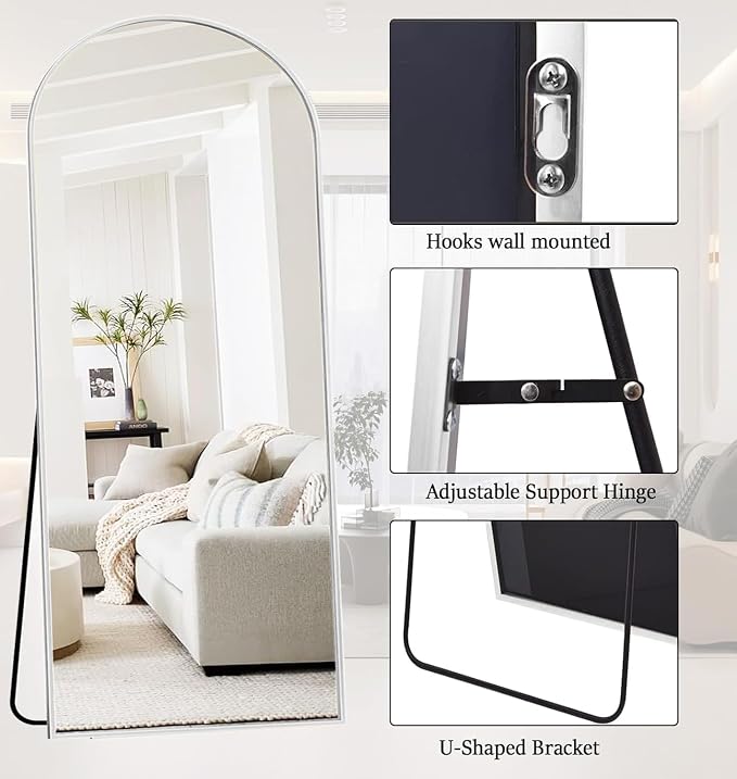 Rowjut Large 71"x30" Arched Full Length Mirror White Floor &Standing